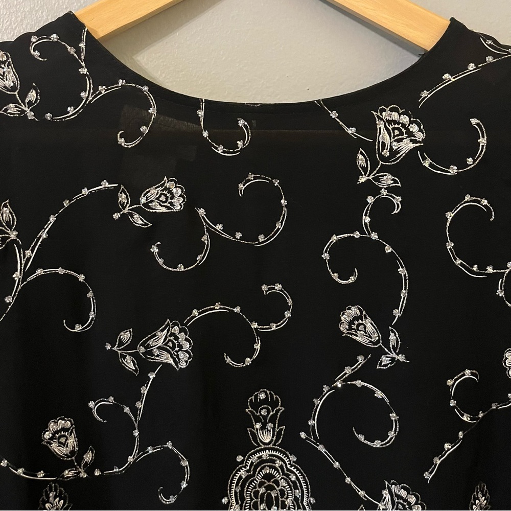 flagg etc California Gorgeous Vintage Black Sheer Blouse with Lots of Sparkle